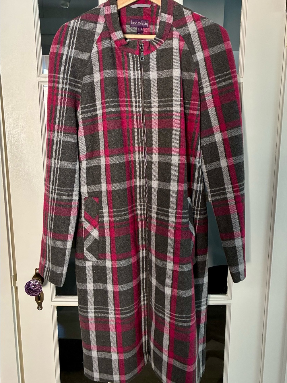 Long Tall Sally Tartan Pink Plaid Zip up Lined Fall Jacket Wool blend Size 8